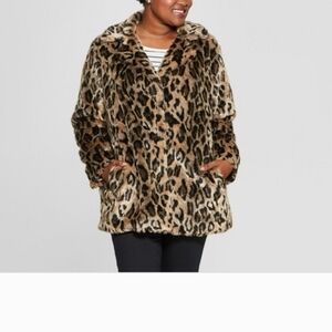 Ava & Viv Faux Fur Leopard Jacket, Size 2X